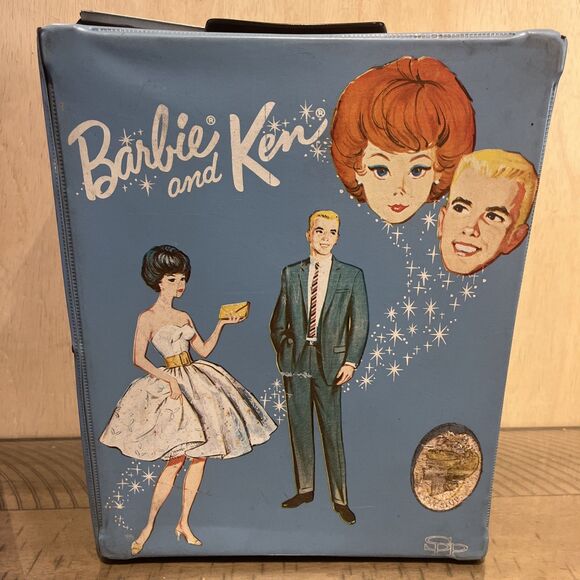 Vintage 1964 Mattel Inc Barbie & Friends Doll Large Trunk Blue Case SPP - Picture 1 of 11